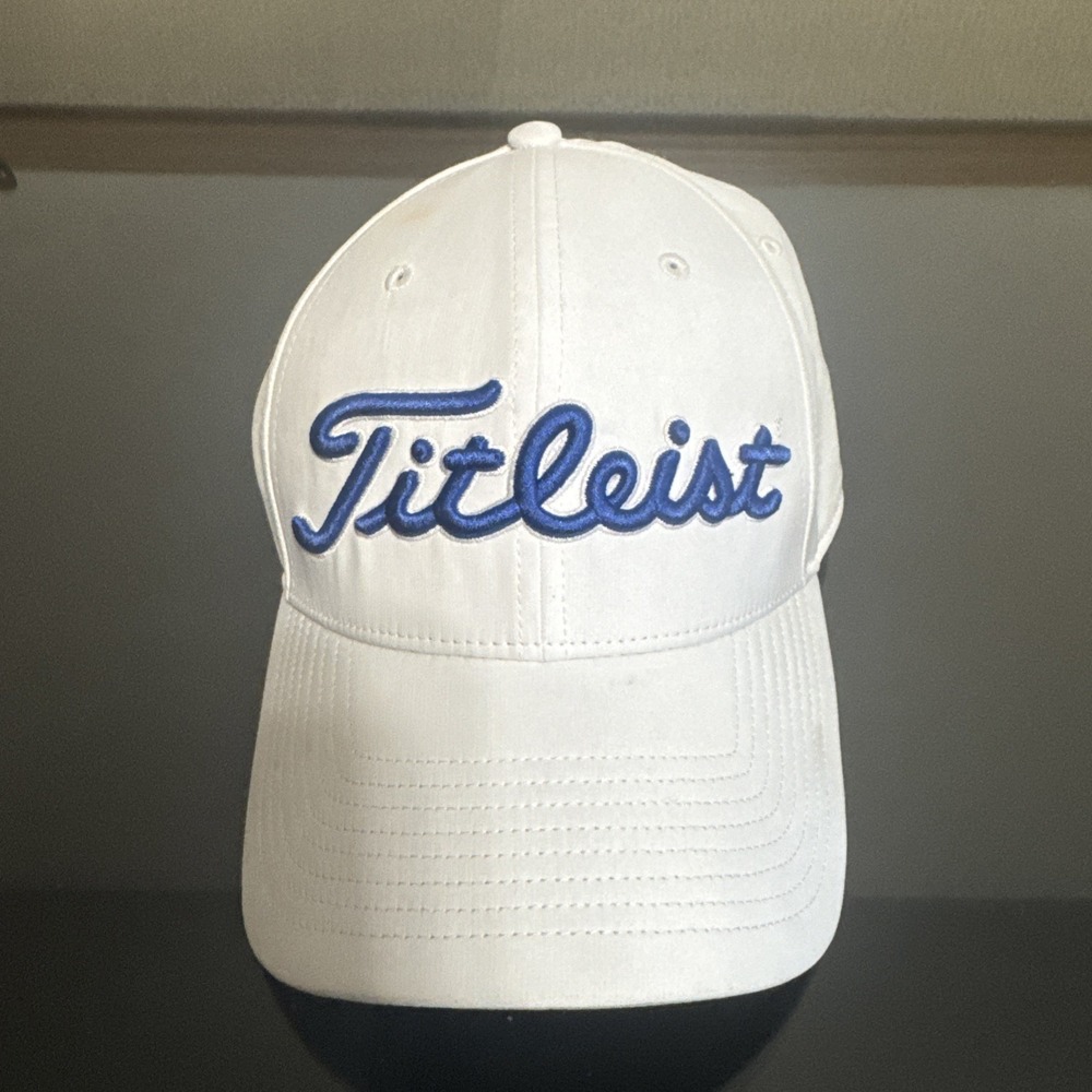 Titleist Golf Cap Hat Men Fitted Size Medium Large White Black Letter PGA JDRF